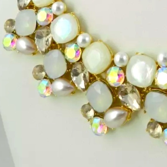 INC Gold Tone Iridescent Stone Statement Necklace - Picture 6 of 6